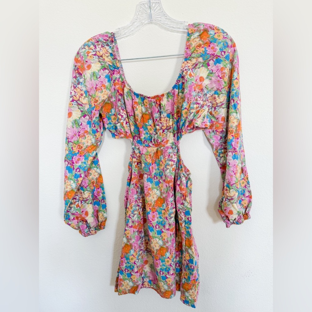 Wild Fable Women’s Purple Muti Floral Long Sleeve Side Cut Out Mini Dress XS
